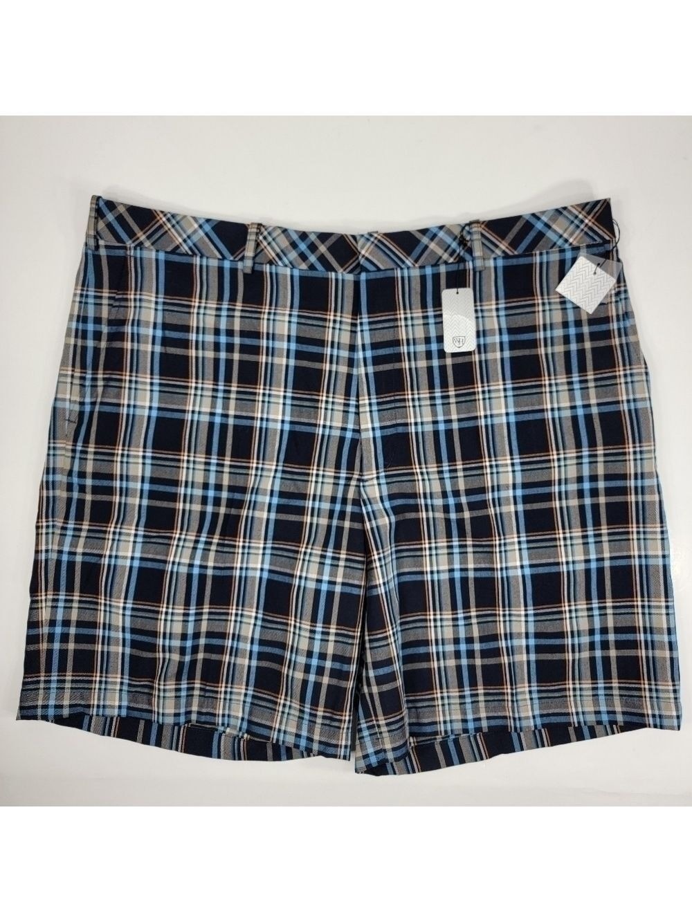NEW Walter Hagen Golf Shorts Plain Front Size 42 Blue Plaid Comfort Stretch NWT